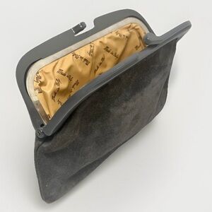 Vintage Grey Suede Lucite Kiss-Lock Clutch Bag Made in Italy Leather Interior